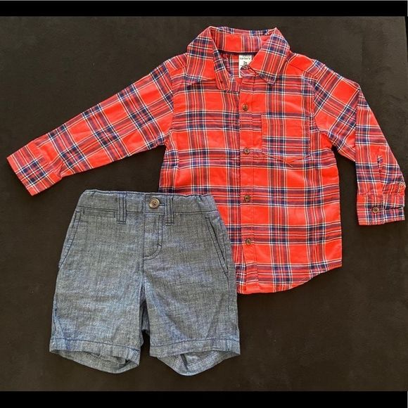 Other - 🩳Plaid ButtonUp LongSleeve ChambrayShorts Set 🩳